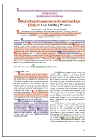 Effect of Lead Exposure in the Air to Blood lead Levels on Lead Smelting Workers