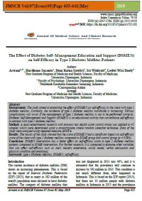 The Effect of Diabetes Self- Management Education and Support (DSME/S)
on Self-Efficacy in Type 2 Diabetes Mellitus Patients