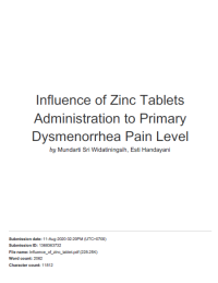 Influence of Zinc Tablets
Administration to Primary
Dysmenorrhea Pain Level